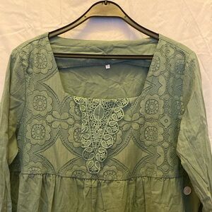 Sage green square neck babydoll long sleeve top